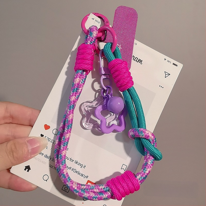 Moteriškas telefono ritė riešui, megztas, reguliuojamas, dvigubos paskirties, rankų darbo, geometrinis pakabukas