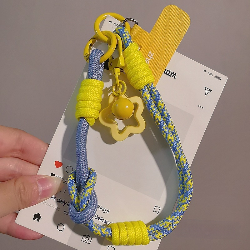 Moteriškas telefono ritė riešui, megztas, reguliuojamas, dvigubos paskirties, rankų darbo, geometrinis pakabukas
