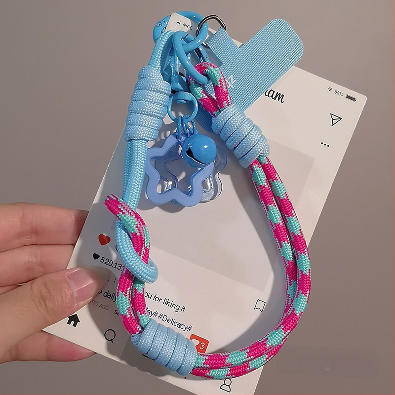 Moteriškas telefono ritė riešui, megztas, reguliuojamas, dvigubos paskirties, rankų darbo, geometrinis pakabukas