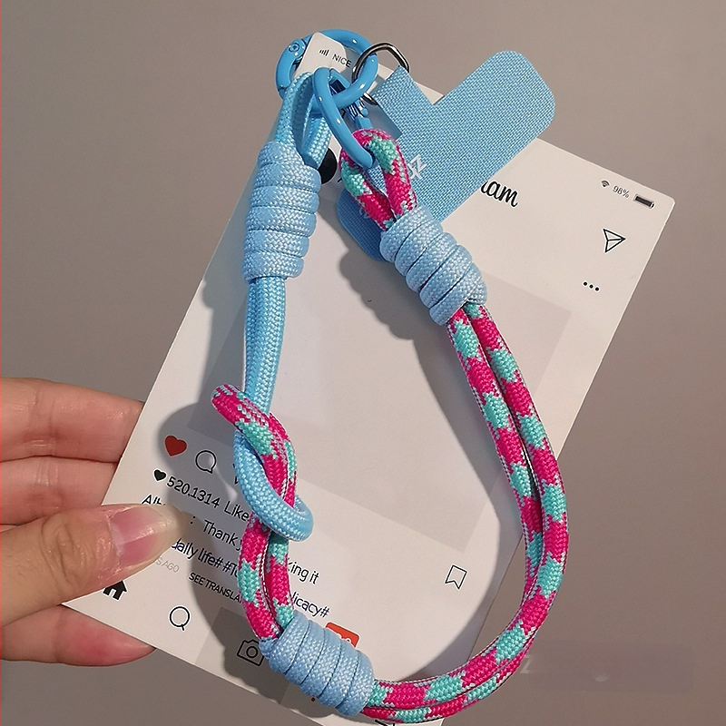 Moteriškas telefono ritė riešui, megztas, reguliuojamas, dvigubos paskirties, rankų darbo, geometrinis pakabukas