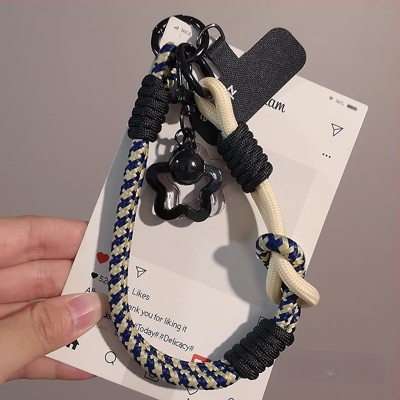 Moteriškas telefono ritė riešui, megztas, reguliuojamas, dvigubos paskirties, rankų darbo, geometrinis pakabukas