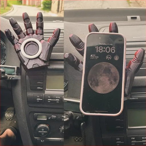 Автомобилен магнитен държач за телефон с 3D принтиран Iron Man дизайн, зарядна база, PLA материал, палмовидна форма, стил модерно изкуство