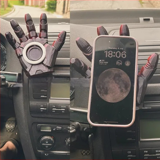 Автомобилен магнитен държач за телефон с 3D принтиран Iron Man дизайн, зарядна база, PLA материал, палмовидна форма, стил модерно изкуство