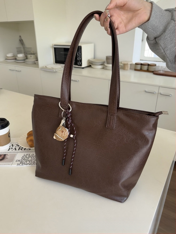 PU кожена Tote чанта, хоризонтална квадратна форма, цип за затваряне, вътрешен джоб с цип, вътрешен джоб тип patch, Пролет 2025