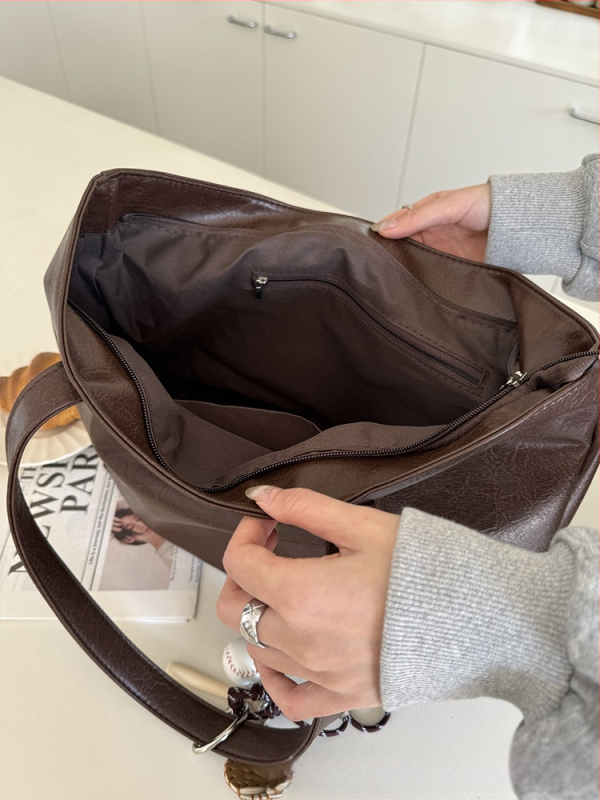 PU кожена Tote чанта, хоризонтална квадратна форма, цип за затваряне, вътрешен джоб с цип, вътрешен джоб тип patch, Пролет 2025