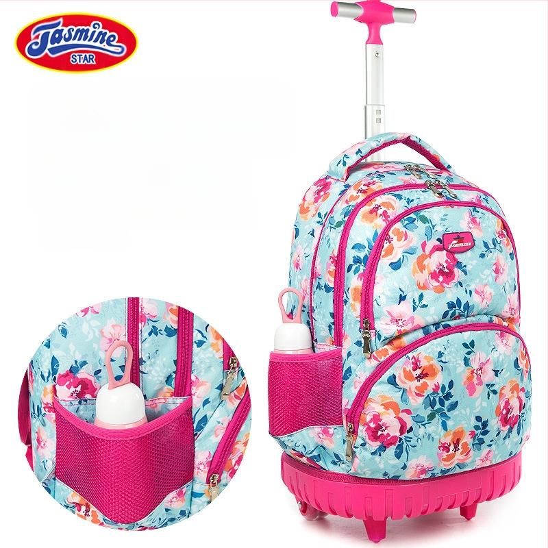 Trys dalių riedančių mokyklinių kuprinių komplektas pradiniam mokiniui — Oxford audinys, gėlių raštas, kvėpuojantis ir naštos lengvinimas