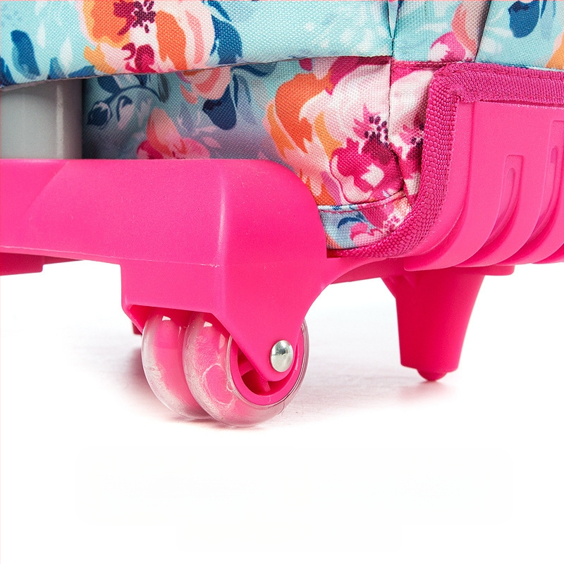 Trys dalių riedančių mokyklinių kuprinių komplektas pradiniam mokiniui — Oxford audinys, gėlių raštas, kvėpuojantis ir naštos lengvinimas