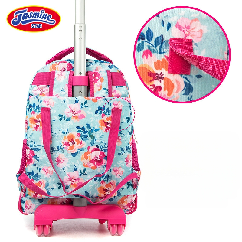 Trys dalių riedančių mokyklinių kuprinių komplektas pradiniam mokiniui — Oxford audinys, gėlių raštas, kvėpuojantis ir naštos lengvinimas