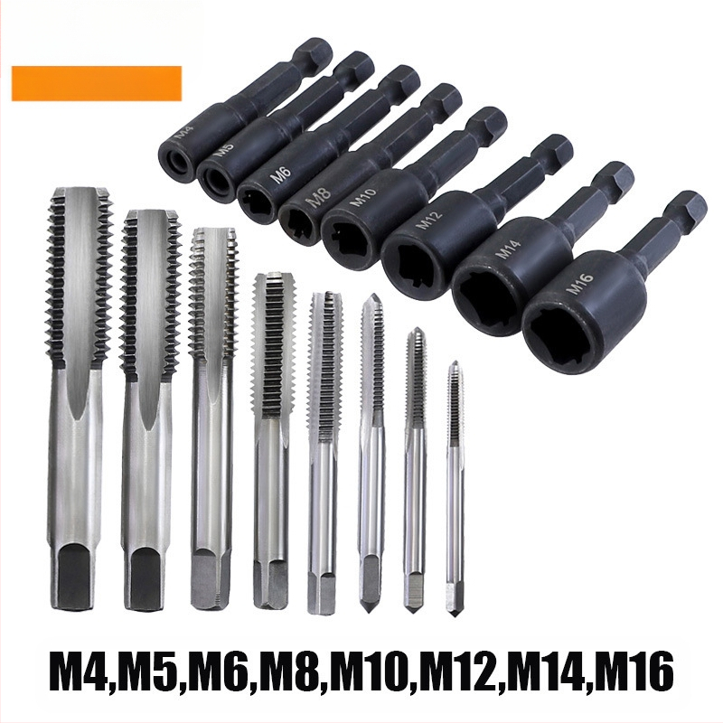 Машинен тап-патрон с удължен нос, 1/4 шестогранен патрон, за резбово нарязване, диапазон M4–M16, за формово производство
