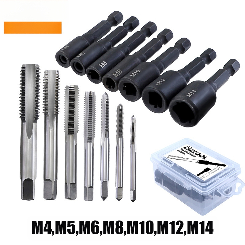 Машинен тап-патрон с удължен нос, 1/4 шестогранен патрон, за резбово нарязване, диапазон M4–M16, за формово производство