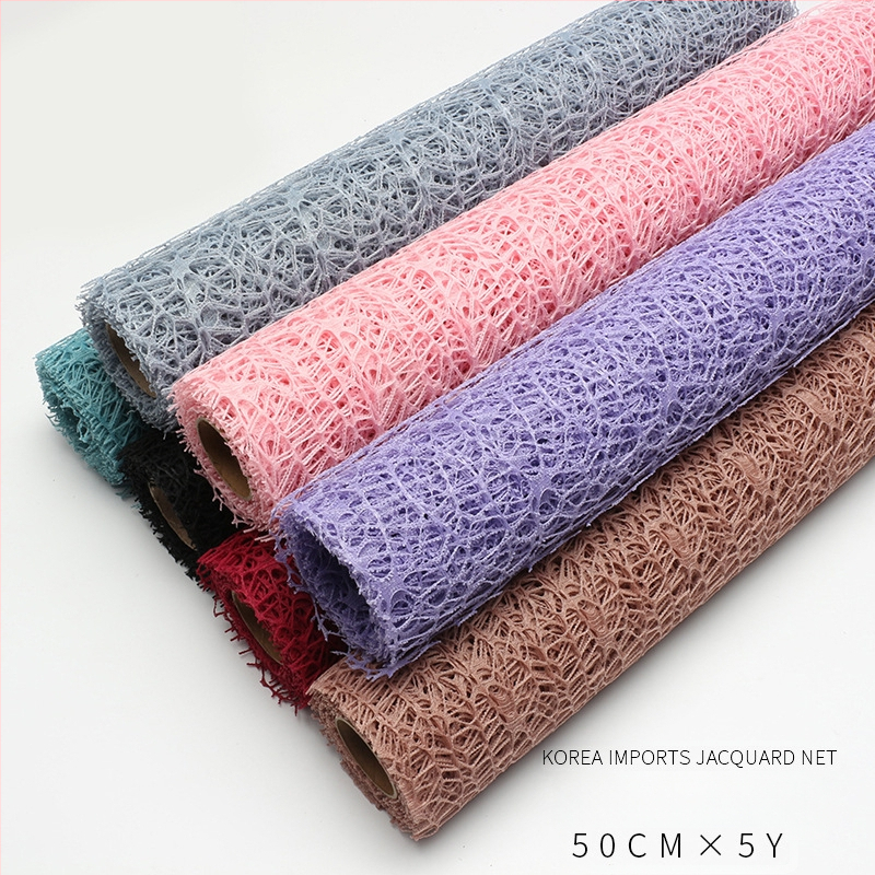 Jacquard tinklo tinklelis gėlių puokštės įvyniojimui, rankinis įvyniojimas, ženklas Sicheng, kilmė Yiwu, privatūs prekiniai ženklai prieinami, tolerancija ±1–2 cm