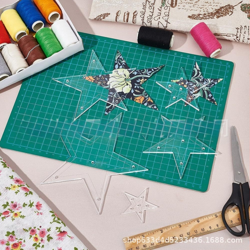 Žvaigždės formos akriliniai siuvimo šablonai, 6 vnt. rinkinys, dėžutėje dovanoms