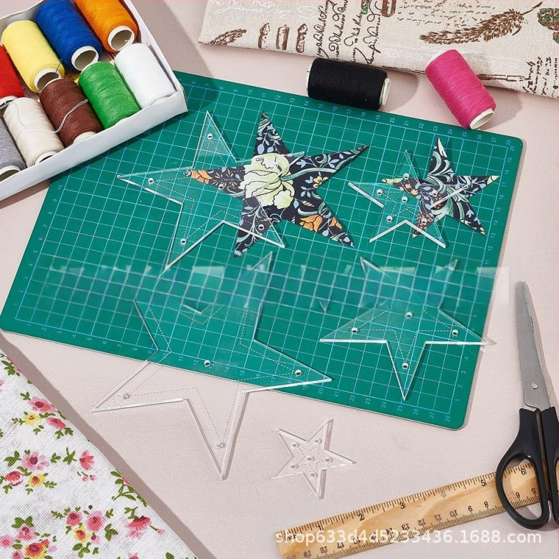 Žvaigždės formos akriliniai siuvimo šablonai, 6 vnt. rinkinys, dėžutėje dovanoms