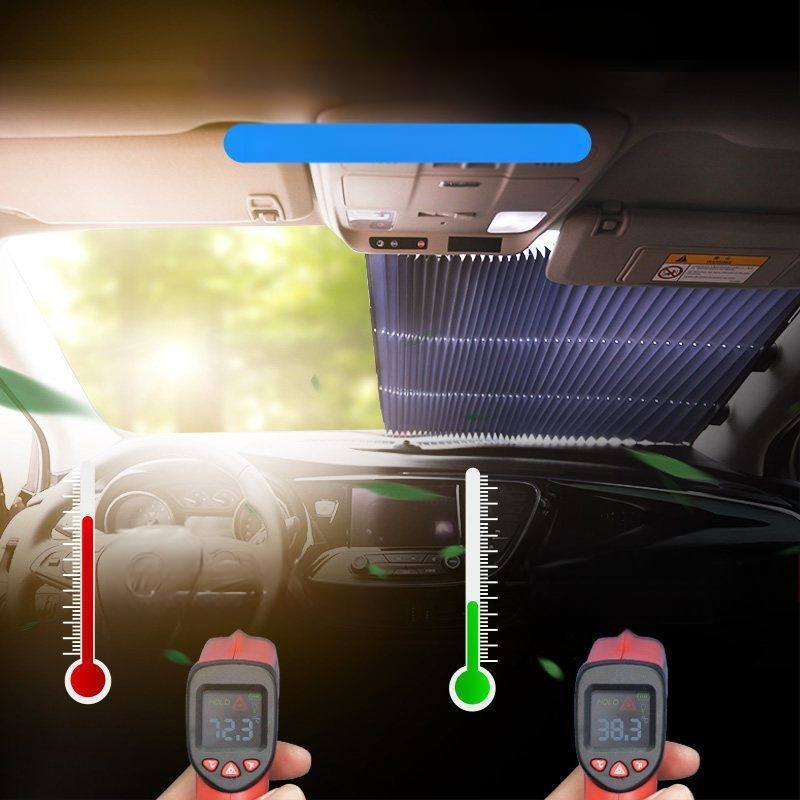 Automobilio priekinio stiklo saulės skydelis, teleskopinis, automatinis, aliuminio folija, tvirtinimas siurbtukais, universalus