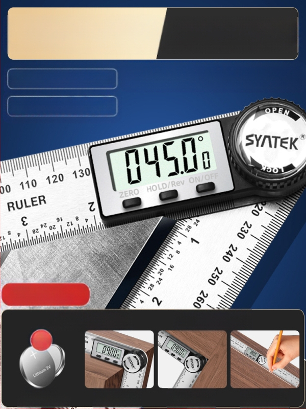 Ηλεκτρονικός ψηφιακός χάρακας γωνίας με οθόνη — υψηλής ακρίβειας, 360° πολυλειτουργικός χάρακας από ανοξείδωτο ατσάλι