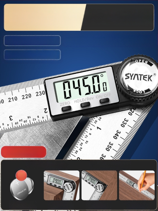 Ηλεκτρονικός ψηφιακός χάρακας γωνίας με οθόνη — υψηλής ακρίβειας, 360° πολυλειτουργικός χάρακας από ανοξείδωτο ατσάλι