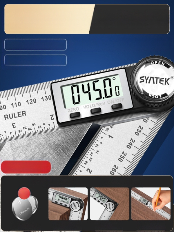 Ηλεκτρονικός ψηφιακός χάρακας γωνίας με οθόνη — υψηλής ακρίβειας, 360° πολυλειτουργικός χάρακας από ανοξείδωτο ατσάλι