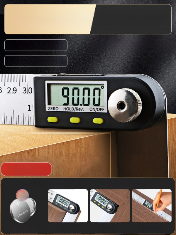 Ηλεκτρονικός ψηφιακός χάρακας γωνίας με οθόνη — υψηλής ακρίβειας, 360° πολυλειτουργικός χάρακας από ανοξείδωτο ατσάλι