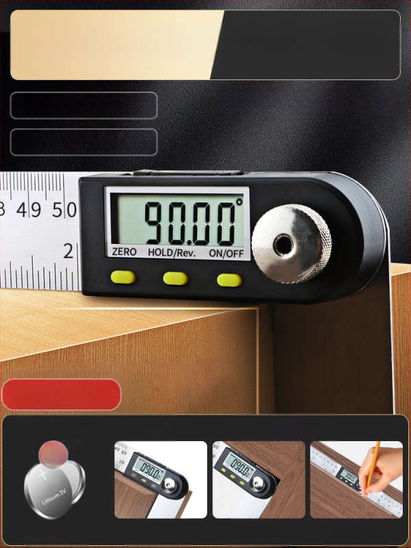 Ηλεκτρονικός ψηφιακός χάρακας γωνίας με οθόνη — υψηλής ακρίβειας, 360° πολυλειτουργικός χάρακας από ανοξείδωτο ατσάλι