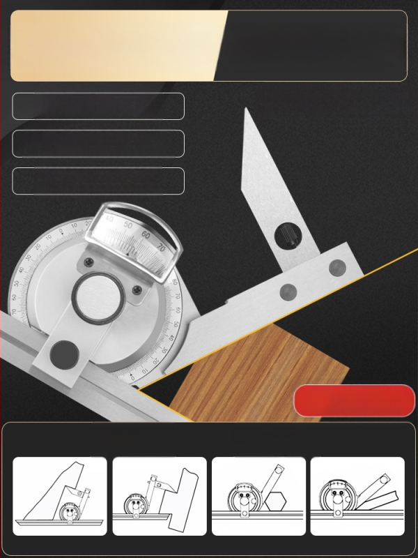 Ηλεκτρονικός ψηφιακός χάρακας γωνίας με οθόνη — υψηλής ακρίβειας, 360° πολυλειτουργικός χάρακας από ανοξείδωτο ατσάλι