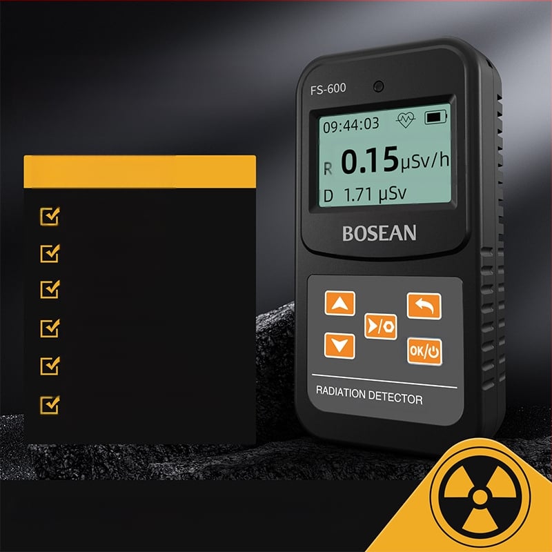 Baoshi`an Μετρητής Geiger – ανιχνευτής ραδιενέργειας, μοντέλα FS-600, FS-1000 και FS-5000; εύρος μέτρησης 0.0 mSv/h έως 10 Sv; ακρίβεια <10% στα 1 mSv/h