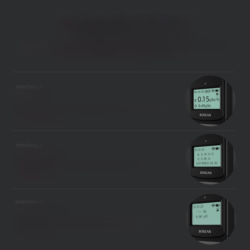 Baoshi`an Μετρητής Geiger – ανιχνευτής ραδιενέργειας, μοντέλα FS-600, FS-1000 και FS-5000; εύρος μέτρησης 0.0 mSv/h έως 10 Sv; ακρίβεια <10% στα 1 mSv/h