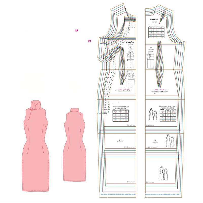 DIHAN Cheongsam modelio šablonas: Viskas viename, Skaidrus plastiko medžiaga, Siuvimo liniuotė, 24 vnt., Bruto svoris 0,2 kg