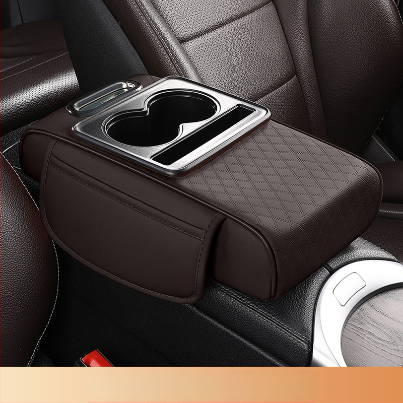 Кожен подлакътник за автомобил с отдел за съхранение и кутия за салфетки; универсален модел; марка City Embroidery; без персонализация.