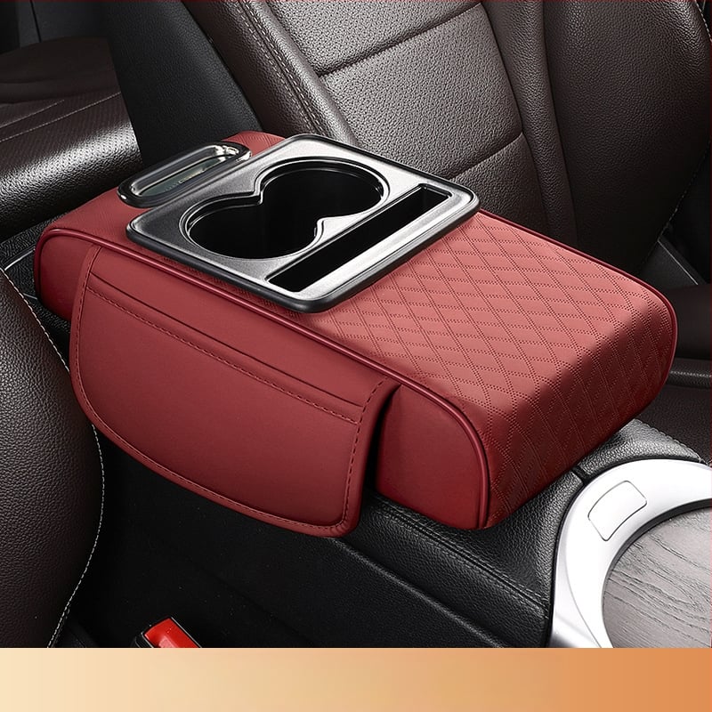 Кожен подлакътник за автомобил с отдел за съхранение и кутия за салфетки; универсален модел; марка City Embroidery; без персонализация.