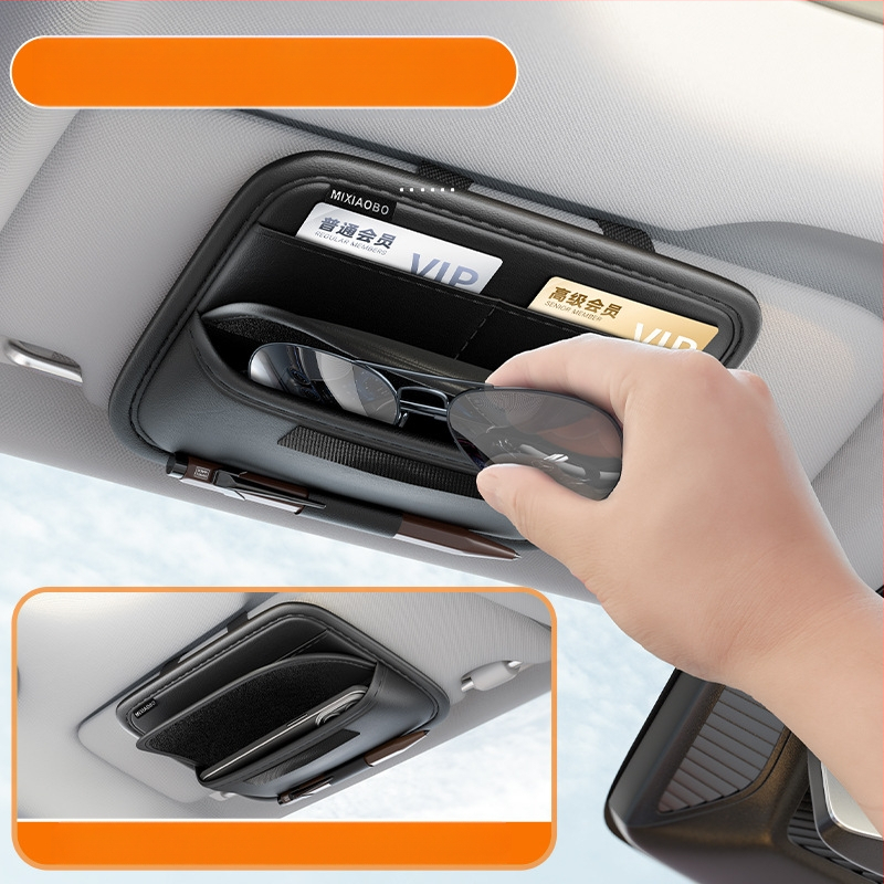 Οργανωτής αποθήκευσης για την ηλιοπροστασία αυτοκινήτου με θήκη γυαλιών και καρτών – PU δέρμα, καθολική εφαρμογή, 3–5 έτη ζωής