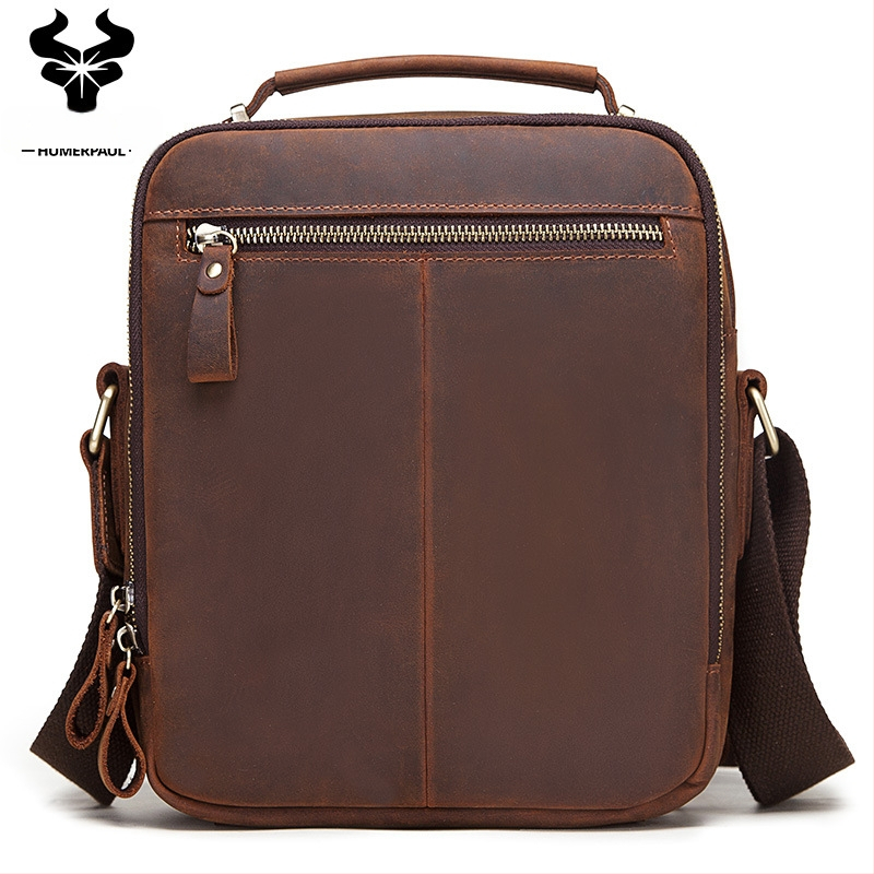 HUMERPAUL Vyriška pečių rankinė iš natūralios odos – viršutinis karvės odos sluoksnis, poliesterio pamušalas, model HL-MH573