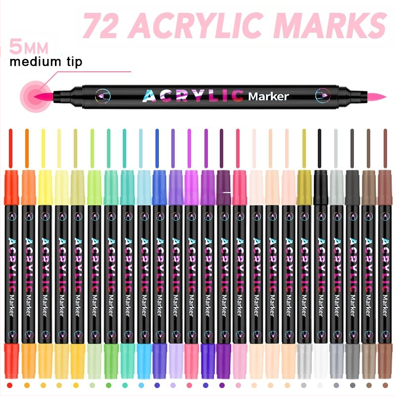 Akrilinis žymeklis vaikams su dviguba galvute, dviem antgaliais, greitai džiūsta, neblunka