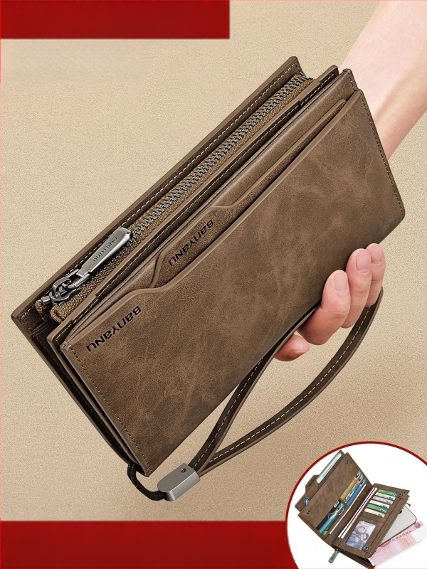 Vyriška odinė piniginė su daug kortelių skyrių, didelė talpa, atskiriamas vairuotojo pažymėjimo skyrius, gradientinis raštas, miestietiškas minimalistinis stilius