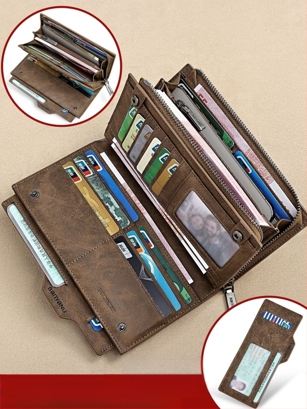 Vyriška odinė piniginė su daug kortelių skyrių, didelė talpa, atskiriamas vairuotojo pažymėjimo skyrius, gradientinis raštas, miestietiškas minimalistinis stilius