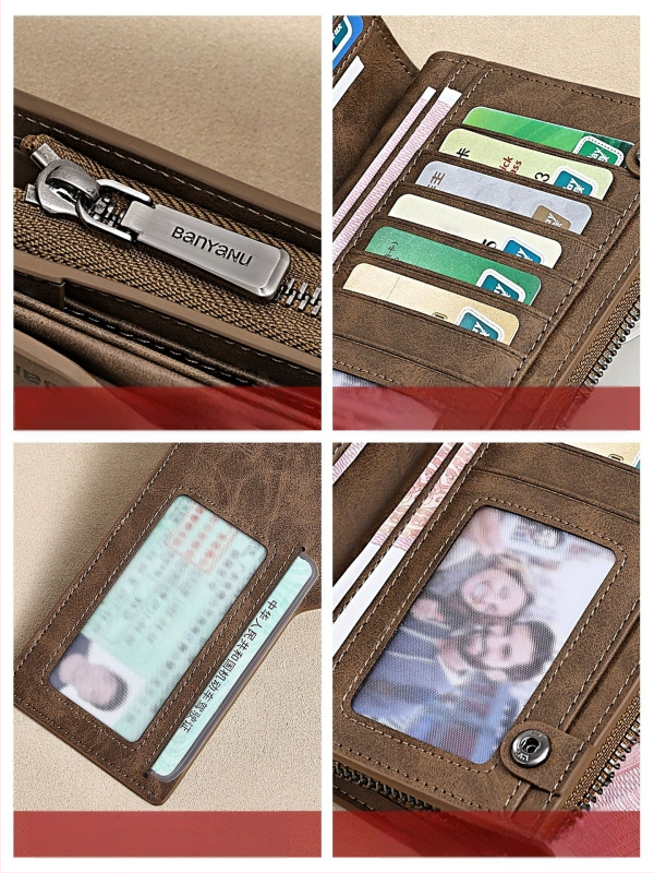 Vyriška odinė piniginė su daug kortelių skyrių, didelė talpa, atskiriamas vairuotojo pažymėjimo skyrius, gradientinis raštas, miestietiškas minimalistinis stilius