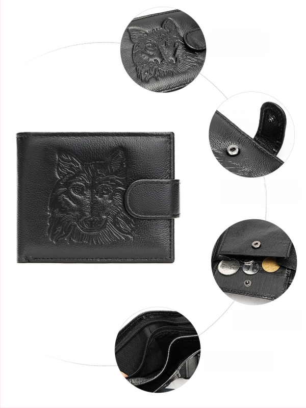 Мъжки портфейл от естествена кожа — къс портфейл с отделение за карти, многофункционален, кожа от горен слой кравешка, уличен стил