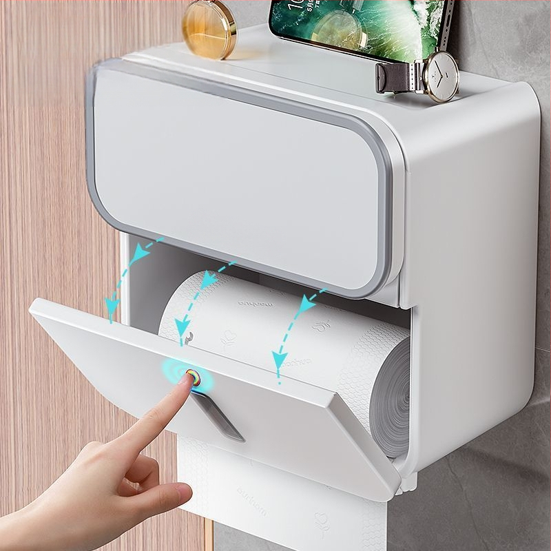 Plastikinė klozeto popieriaus dėžutė, sieninis tvirtinimas, daugiafunkcinis vonios organizatorius plokščioms popierinėms servetėlėms