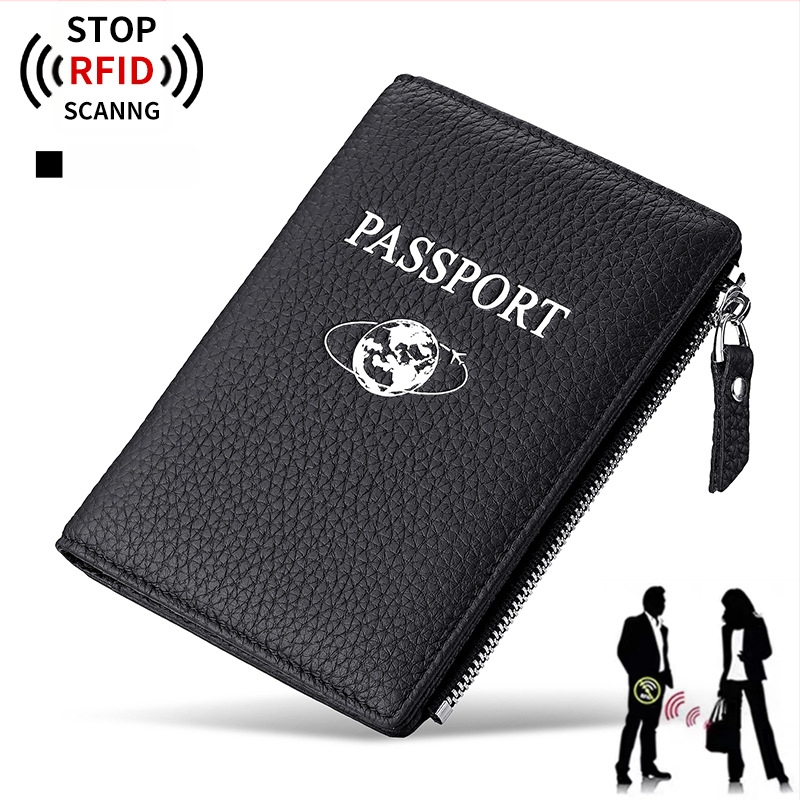 Pasų ir asmens tapatybės laikiklis iš natūralios odos su RFID apsauga – Liči grūdų tekstūra, pirmosios kartos karvės odos, ultra lengvas, atsparus dėvėjimuluii