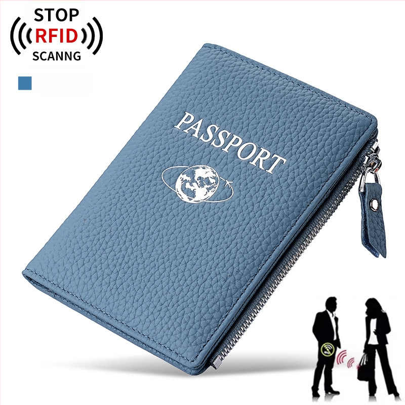 Pasų ir asmens tapatybės laikiklis iš natūralios odos su RFID apsauga – Liči grūdų tekstūra, pirmosios kartos karvės odos, ultra lengvas, atsparus dėvėjimuluii