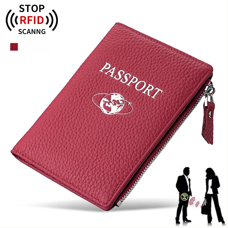 Pasų ir asmens tapatybės laikiklis iš natūralios odos su RFID apsauga – Liči grūdų tekstūra, pirmosios kartos karvės odos, ultra lengvas, atsparus dėvėjimuluii