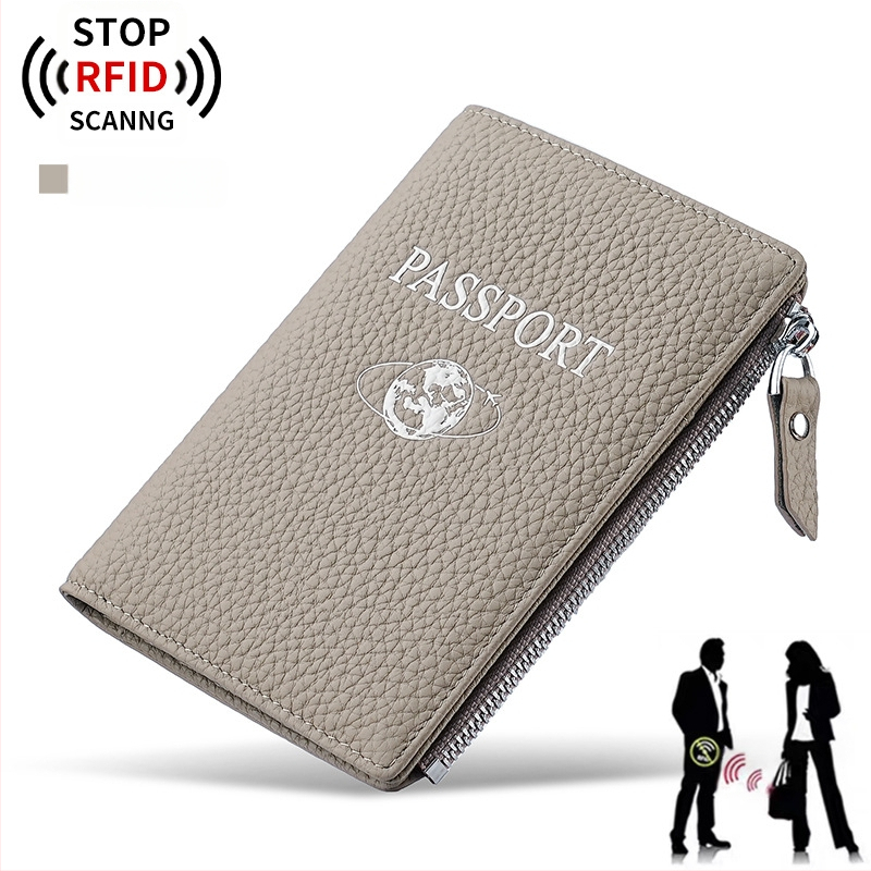 Pasų ir asmens tapatybės laikiklis iš natūralios odos su RFID apsauga – Liči grūdų tekstūra, pirmosios kartos karvės odos, ultra lengvas, atsparus dėvėjimuluii