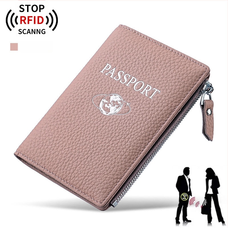 Pasų ir asmens tapatybės laikiklis iš natūralios odos su RFID apsauga – Liči grūdų tekstūra, pirmosios kartos karvės odos, ultra lengvas, atsparus dėvėjimuluii