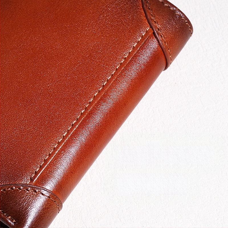 Мъжки портфейл от естествена кожа, първи слой телешка кожа, компактен трипореден дизайн с джобове за карти, подплата от полиестер