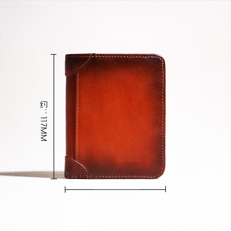 Мъжки портфейл от естествена кожа, първи слой телешка кожа, компактен трипореден дизайн с джобове за карти, подплата от полиестер