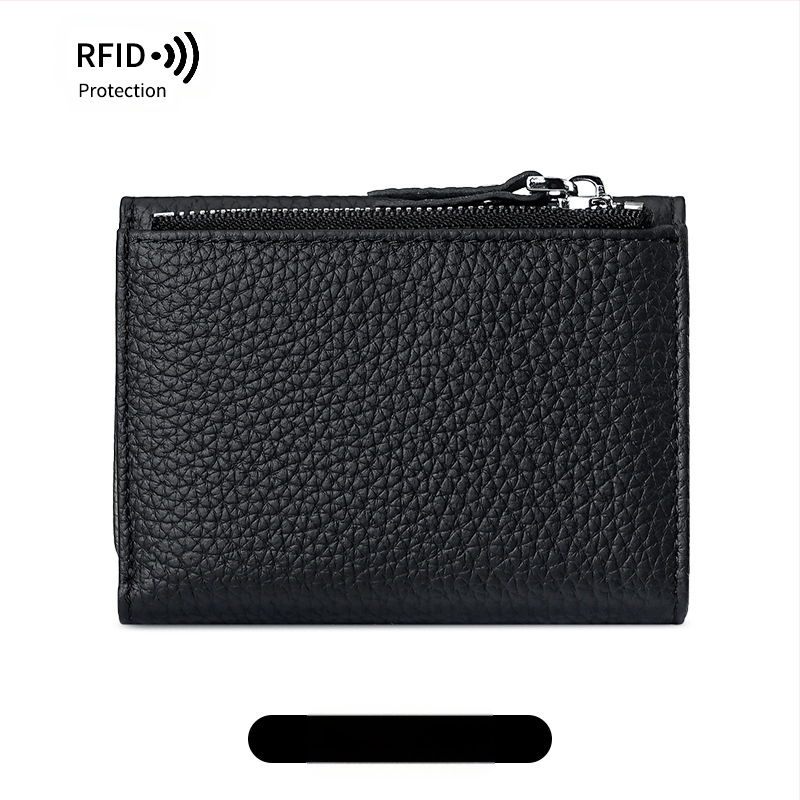 Kortelių dėklas iš tikros odos su užtrauktuku, ultra plonas, unisex, pirmosios karvės odos sluoksnis, pamušalas poliesteris