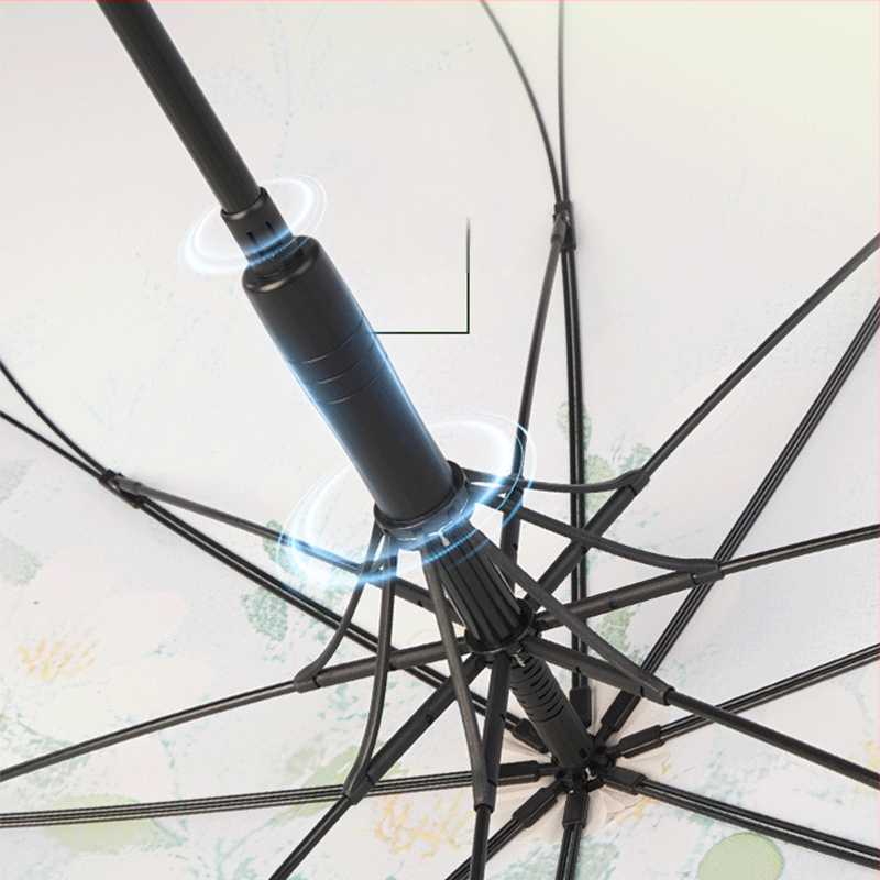 Umbrelă publicitară cu model floral, ramă 16 brațe, mâner lung, deschidere automată, închidere semi-automată, imprimare logo, țesătură 190T