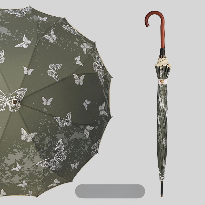 Umbrelă publicitară cu model floral, ramă 16 brațe, mâner lung, deschidere automată, închidere semi-automată, imprimare logo, țesătură 190T