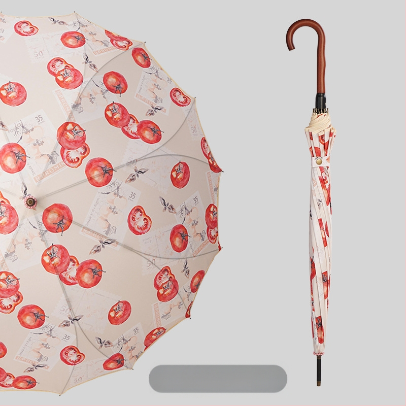 Umbrelă publicitară cu model floral, ramă 16 brațe, mâner lung, deschidere automată, închidere semi-automată, imprimare logo, țesătură 190T