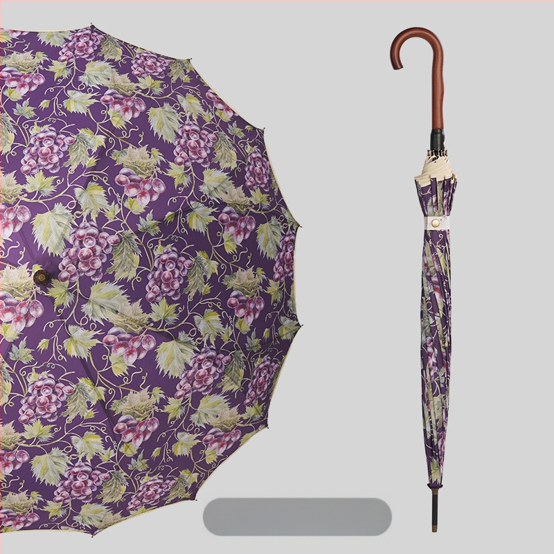 Umbrelă publicitară cu model floral, ramă 16 brațe, mâner lung, deschidere automată, închidere semi-automată, imprimare logo, țesătură 190T