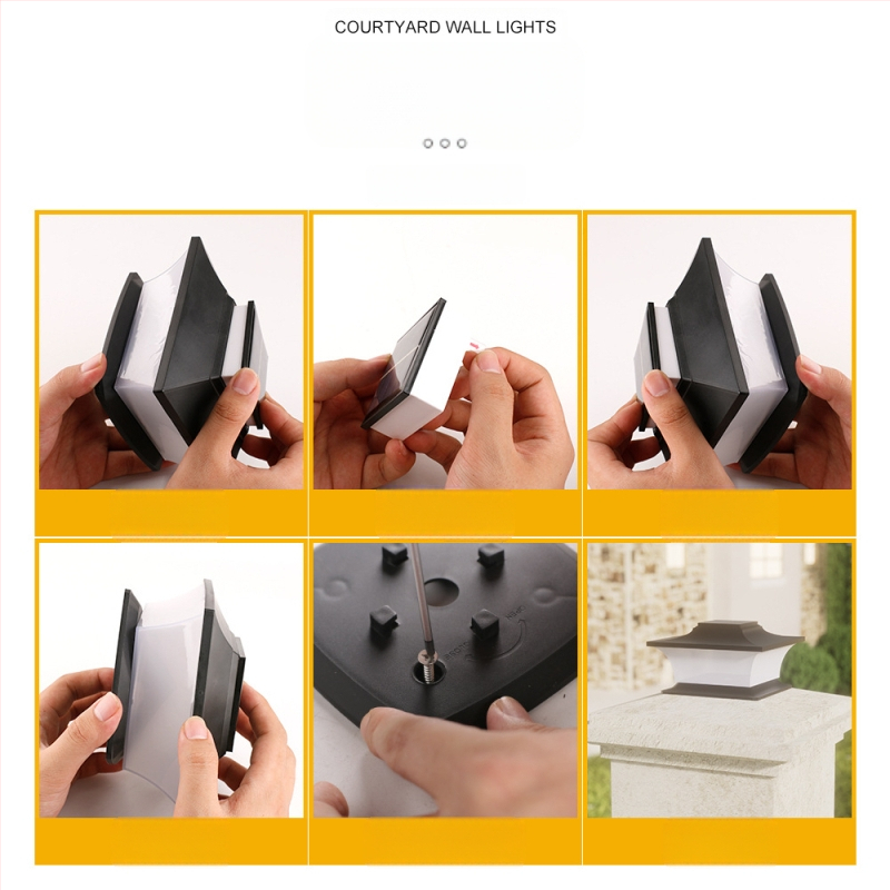 Соларна колонна лампа за порта на вилата – LED, 5W, 1.2V, време на светене 6–12 ч, водоустойчива